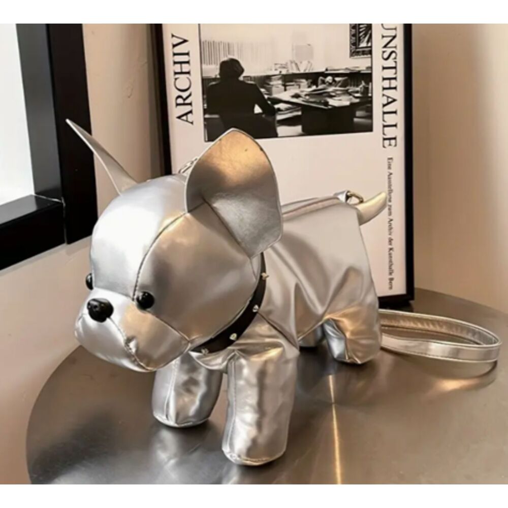 Dog Bag Silver Frenchie French Bulldog Shoulder Crossbody NEW